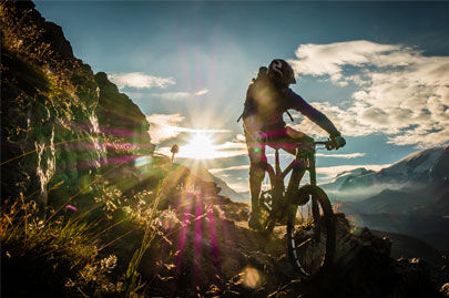 Mountain biking at dusk